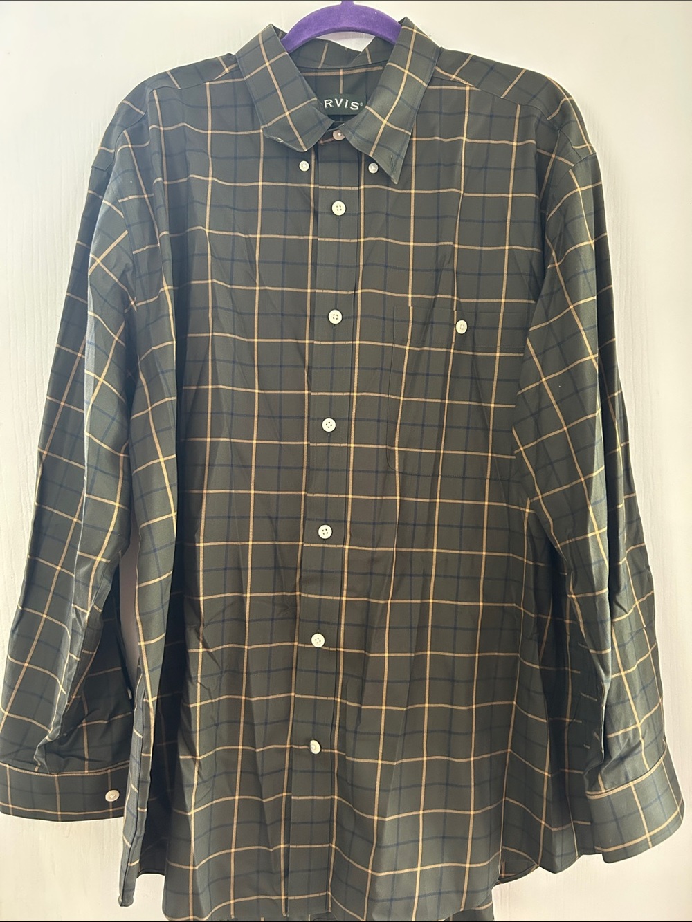 Orvis Dark Green Plaid Button-Down Shirt with Tan Windowpane size men’s Xl
